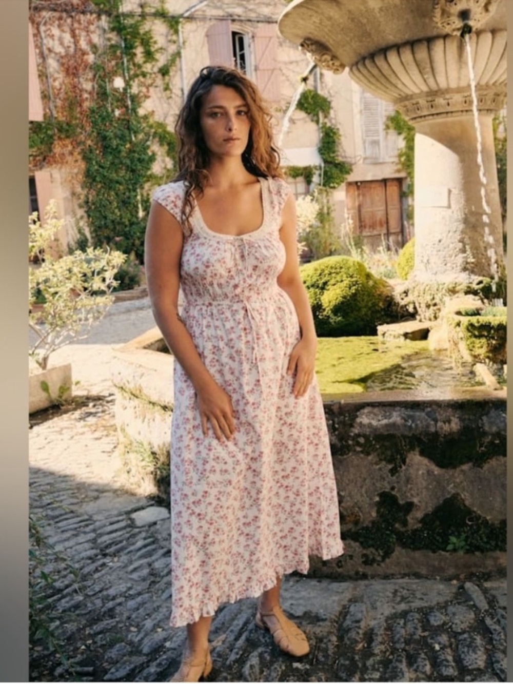 Christy Dawn Cream Maxi Dress with Pink Floral Print